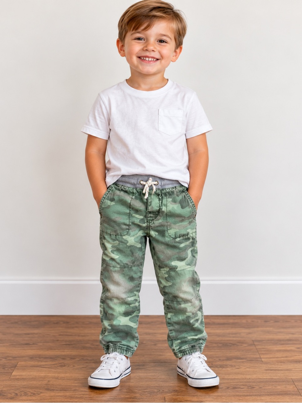Carter’s Boys 5T Green Camo Pants Pull-On Jogger Gray Waistband